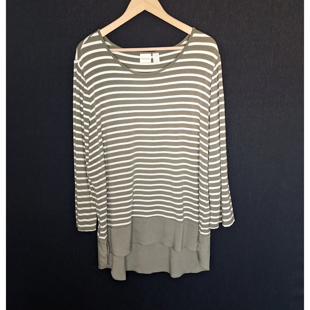 💙 Chicos Striped Relaxed Fit Long Sleeve Shirt Size 2X Soft Stretch Comfy Casua